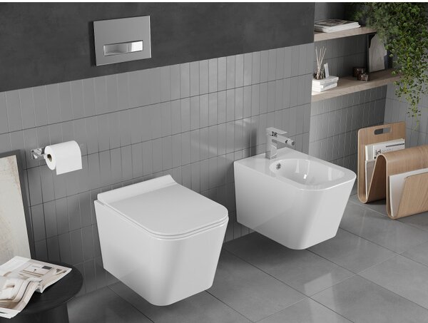 Mexen Teo Rimless WC csésze lassan csukódó, vékony duroplast WC-ülőkével, fehér fényes - 30850700