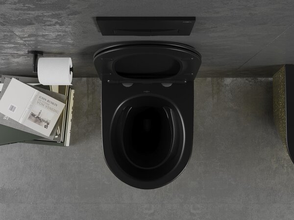 Mexen Lena, függő wc csésze 480x360x355 mm, lassan süllyedő ülőfelülettel, fekete matt - arany mintás, 30224078