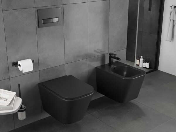 Mexen Teo, fali WC csésze 510x345x340 mm, Perem nélküli Tornado, fekete matt, 3385XX85T