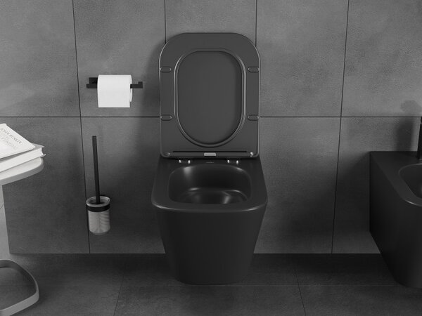 Mexen Teo, fali WC csésze 510x345x340 mm, Perem nélküli Tornado, fekete matt, 3385XX85T