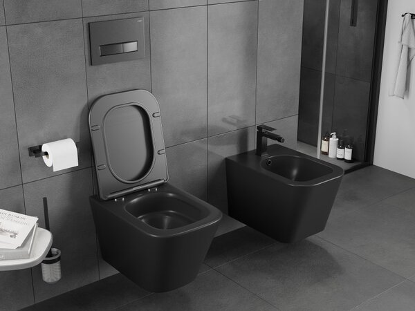 Mexen Teo, fali WC csésze 510x345x340 mm, Perem nélküli Tornado, fekete matt, 3385XX85T