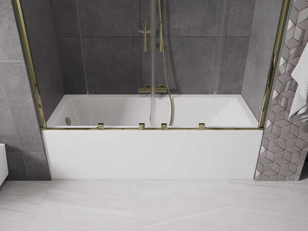 Mexen Velar Duo, 2 szárnyas eltolható kádparaván 170 x 150 cm, 8mm átlátszó üveg, arany fényes profil, 896-170-000-02-50