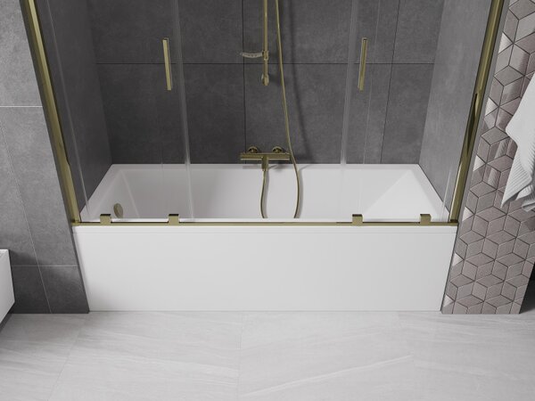 Mexen Velar Duo, 2 szárnyas eltolható kádparaván 170 x 150 cm, 8mm átlátszó üveg, arany fényes profil, 896-170-000-02-50