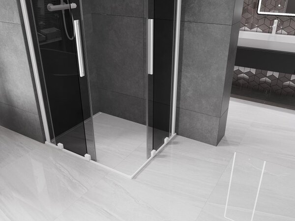 Mexen Velar Duo, zuhanykabin tolóajtóval 90 x 80 cm, 8mm szürke üveg, fehér matt, 871-090-080-42-20