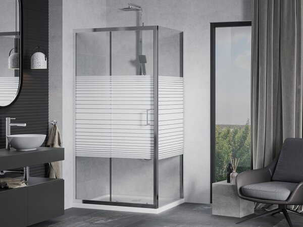 Mexen Apia zuhanykabin tolóajtóval 110 x 100 cm, átlátszó üveg / csík-króm profil + zuhanytálca, 840-110-100-01-20-4010