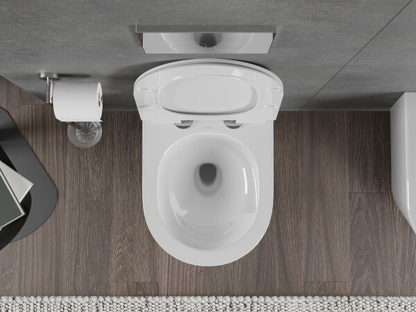 Mexen Rico, falra akasztható wc csésze 490x360x370 mm, Perem nélküli Tornado + duroplast wc ülőke, fényes fehér, 30720100T
