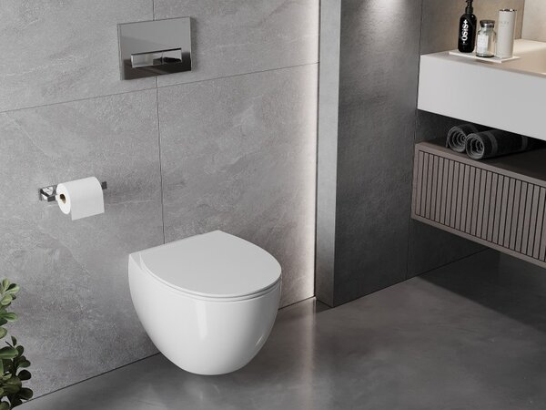 Mexen Egg, függő WC csésze Peremless Duroplast ülőkével, lassan záródó, fehér fényes, 30245000