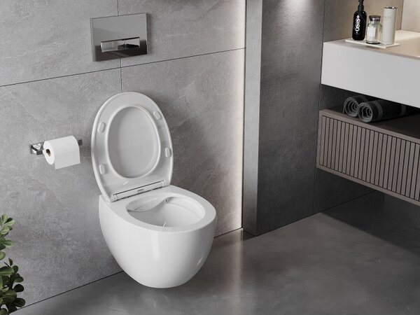 Mexen Egg, függő WC csésze Peremless Duroplast ülőkével, lassan záródó, fehér fényes, 30245000