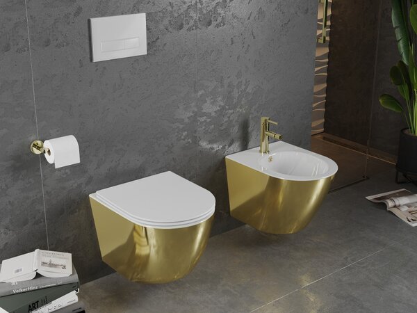 Mexen Lena, függő WC csésze 480x360x355 mm, fehér - arany, 30224006