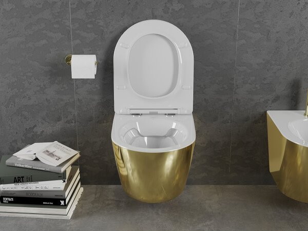 Mexen Lena, függő WC csésze 480x360x355 mm, fehér - arany, 30224006