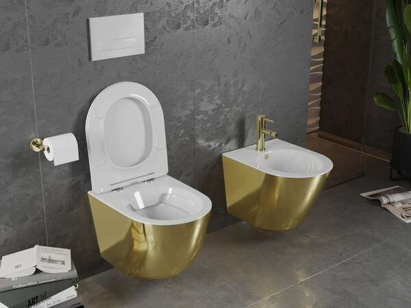 Mexen Lena, függő WC csésze 480x360x355 mm, fehér - arany, 30224006