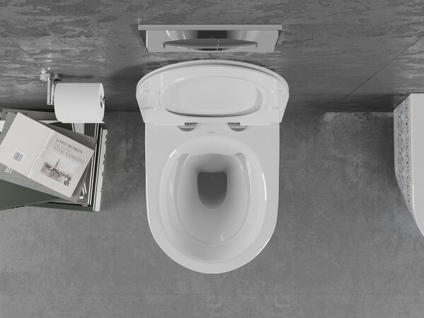 Mexen Lena, perem nélküli fali WC csésze duroplasztikus ülőkével, lassan záródó, fehér-fekete mintával, 30224095