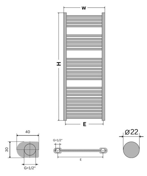 Törölközőszárító radiátor - Viva Platinum Therm - EGYENES - fehér - 600 x 1800 mm
