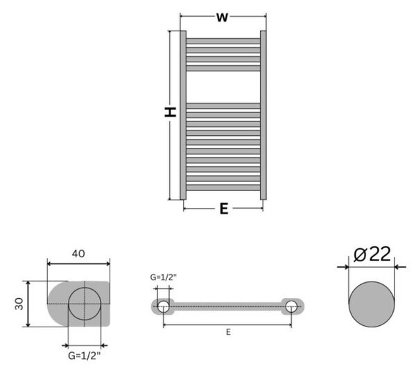 Törölközőszárító radiátor - Viva Platinum Therm - EGYENES - fehér - 400 x 800 mm