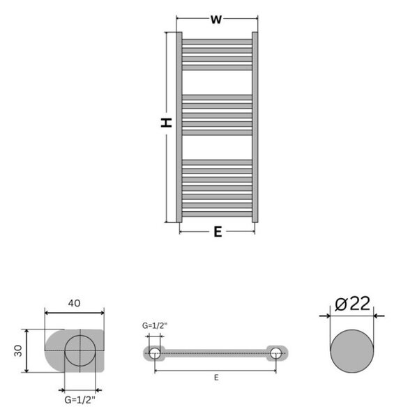 Törölközőszárító radiátor - Viva Platinum Therm - EGYENES - fehér - 400 x 1000 mm