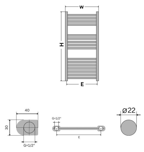 Törölközőszárító radiátor - Viva Platinum Therm - EGYENES - fehér - 500 x 1000 mm