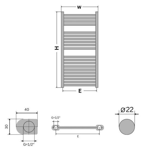 Törölközőszárító radiátor - Viva Platinum Therm - EGYENES - fehér - 600 x 1200 mm