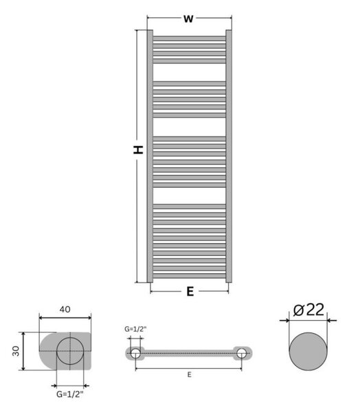 Törölközőszárító radiátor - Viva Platinum Therm - EGYENES - fehér - 500 x 1800 mm