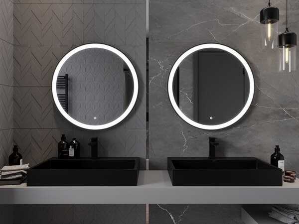 Mexen Esso kerek LED háttérvilágítású fürdőszobai tükör 70cm 6000K páramentes fűtőbetét fekete keret 9825-070-070-611-70