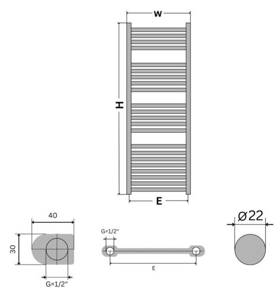 Törölközőszárító radiátor - Viva Platinum Therm - EGYENES - fehér - 500 x 1500 mm