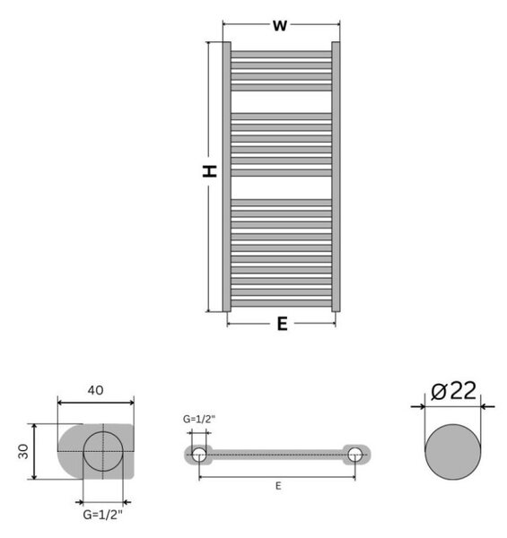 Törölközőszárító radiátor - Viva Platinum Therm - EGYENES - fehér - 500 x 1200 mm