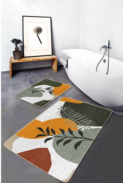 Zöld bársony fürdőszobai kilépő szett 2 db-os 60x100 cm Illustrated Autumn – Mila Home