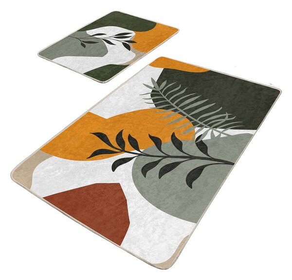 Zöld bársony fürdőszobai kilépő szett 2 db-os 60x100 cm Illustrated Autumn – Mila Home