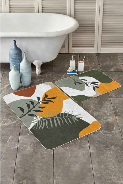 Zöld bársony fürdőszobai kilépő szett 2 db-os 60x100 cm Illustrated Autumn – Mila Home