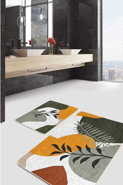 Zöld bársony fürdőszobai kilépő szett 2 db-os 60x100 cm Illustrated Autumn – Mila Home