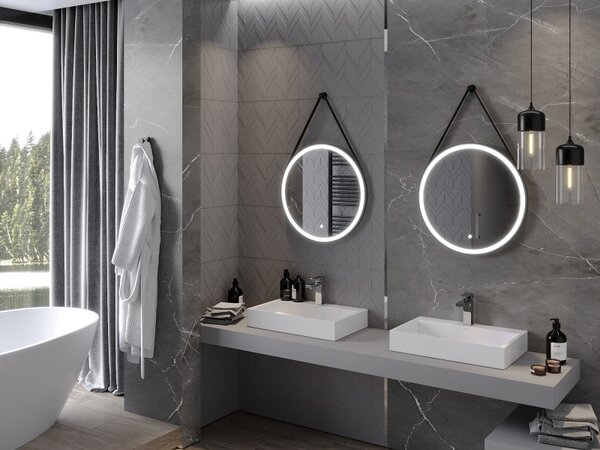 Mexen Reni, LED fürdõszobai tükör háttérvilágítással 60x60 cm, 6000K, fekete keret, páramentes, 9812-060-060-611-70