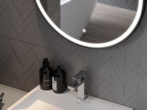 Mexen Reni, LED fürdoszobai tükör háttérvilágítással 70x70 cm, 6000K, fekete keret, páramentes, 9812-070-070-611-70