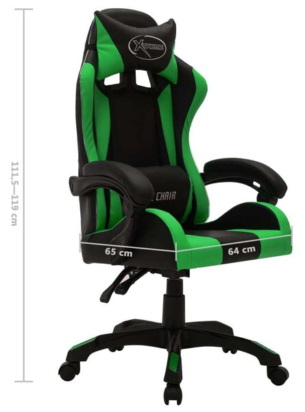 VidaXL zöld és fekete műbőr Gamer szék RGB LED-világítással