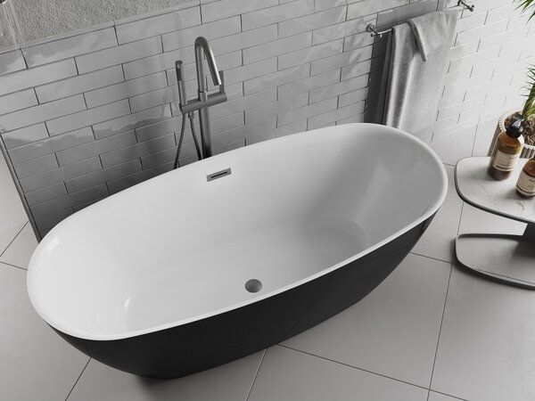 Mexen Luvo Slim, szabadon álló kád 170 × 75 cm, fehér-fekete, grafit túlfolyóval, 52801707575-66