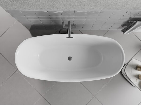 Mexen Luvo Slim, szabadon álló kád 170 × 75 cm, fehér-fekete, grafit túlfolyóval, 52801707575-66