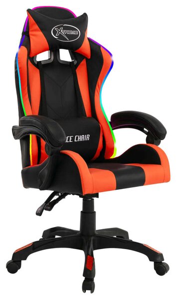 VidaXL narancssárga és fekete műbőr Gamer szék RGB LED-világítással