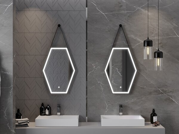 Mexen Orla, LED fürdoszobai tükör háttérvilágítással és fekete kerettel 50x70 cm, 6000K, páramentes, 9815-050-070-611-70