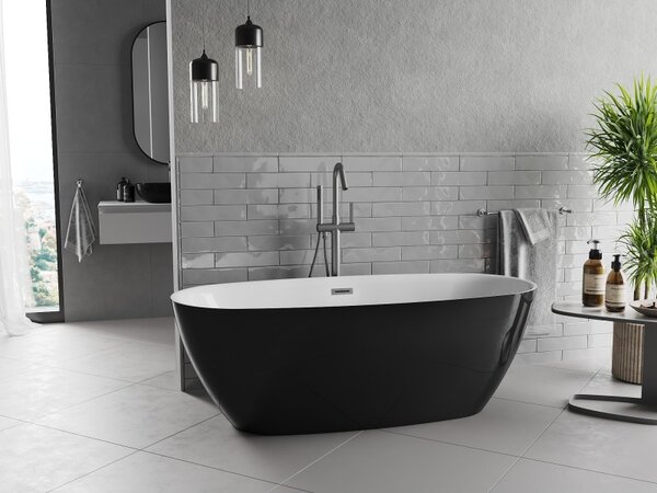 Mexen Luvo Slim, szabadon álló kád 170 × 75 cm, fehér-fekete, grafit túlfolyóval, 52801707575-66