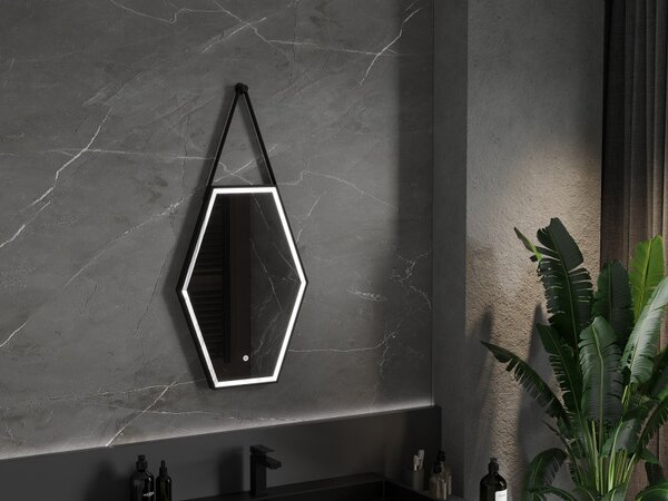Mexen Orla, LED fürdoszobai tükör háttérvilágítással és fekete kerettel 50x70 cm, 6000K, páramentes, 9815-050-070-611-70