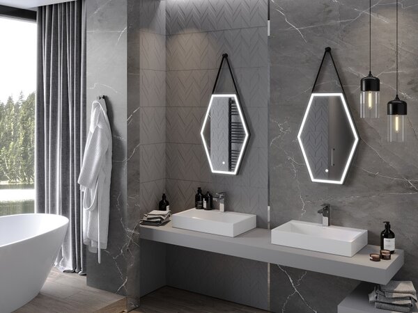 Mexen Orla, LED fürdoszobai tükör háttérvilágítással és fekete kerettel 50x70 cm, 6000K, páramentes, 9815-050-070-611-70