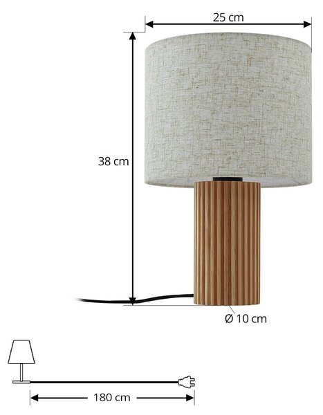 Lindby Kimiko asztali világítás, magasság 38 cm, fa, textil, Világos fa, Nappali / Étkező, Fa, Skandináv