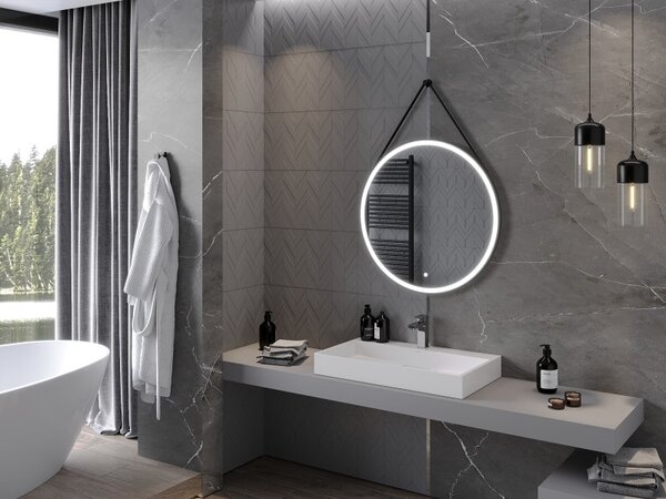 Mexen Reni, LED fürdoszobai tükör háttérvilágítással 80x80 cm, 6000K, fekete keret, páramentes, 9812-080-080-611-70