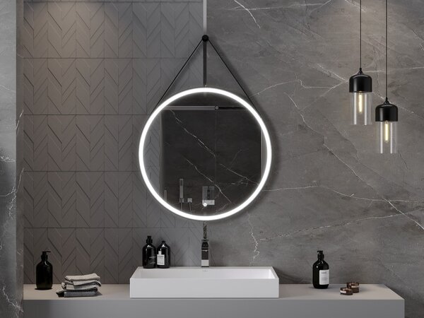 Mexen Reni, LED fürdoszobai tükör háttérvilágítással 80x80 cm, 6000K, fekete keret, páramentes, 9812-080-080-611-70