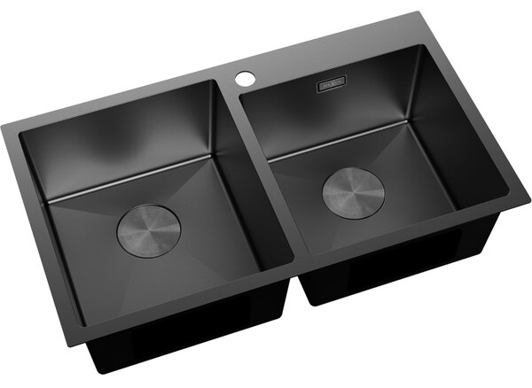Mexen Xorin, 2 rekeszes rozsdamentes mosogató 780 x 450 mm, fekete, 6441782000-70