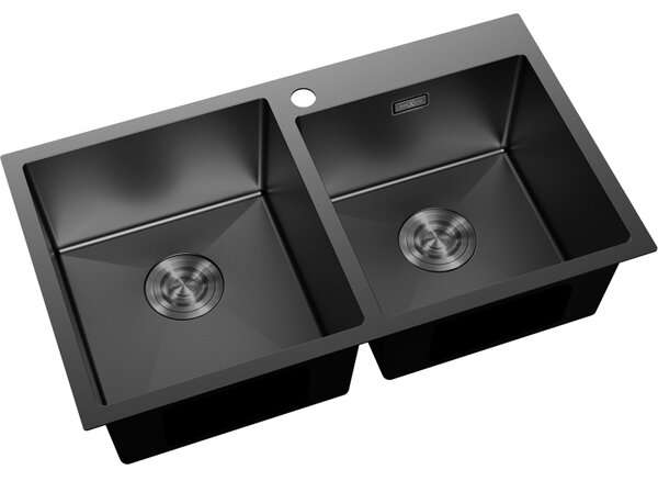 Mexen Xorin, 2 rekeszes rozsdamentes mosogató 780 x 450 mm, fekete, 6441782000-70