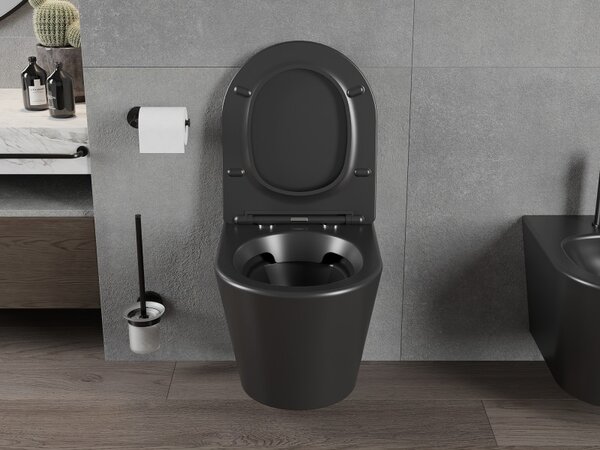 Mexen Rico függő WC Perem nélküli WC vékony ülőkével hőre keményedő, matt fekete - 30721085