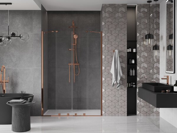 Mexen Velar Duo, nyitható tolóajtó 160x200 cm, 8mm átlátszó üveg, rózsa arany, 871-160-000-02-60