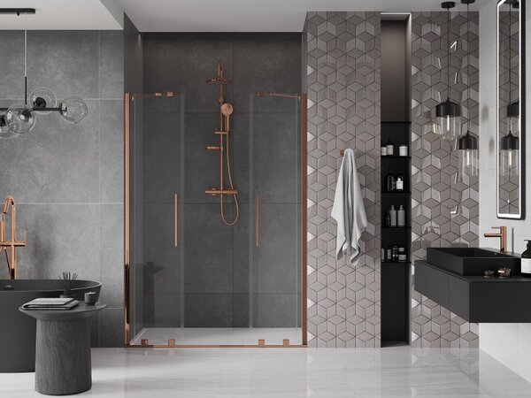 Mexen Velar Duo, nyitható tolóajtó 160x200 cm, 8mm átlátszó üveg, rózsa arany, 871-160-000-02-60