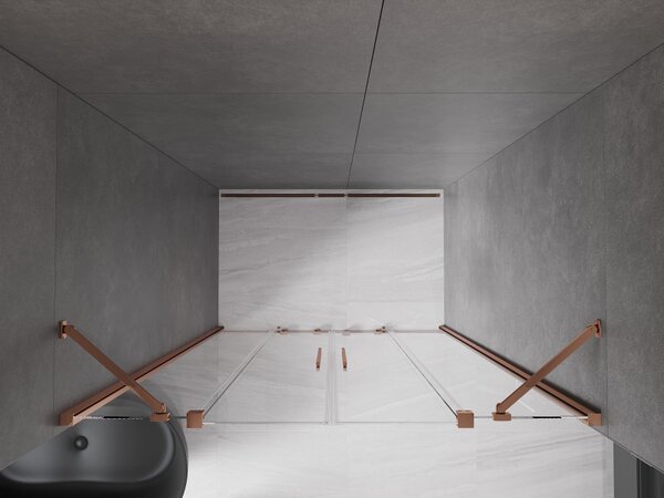 Mexen Velar Duo, nyitható tolóajtó 160x200 cm, 8mm átlátszó üveg, rózsa arany, 871-160-000-02-60