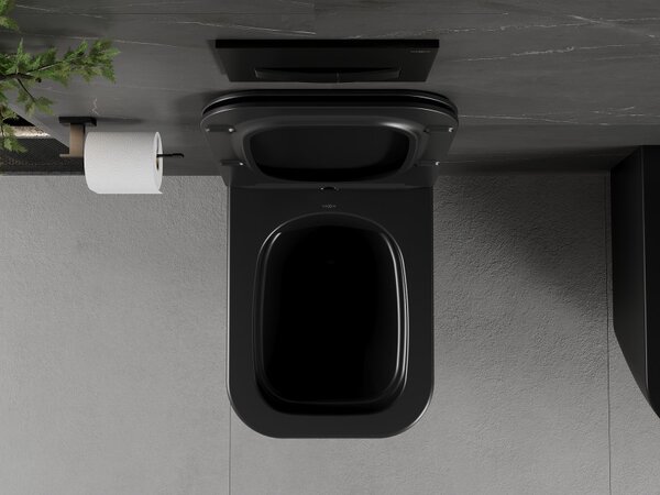 Mexen Madox, Perem nélküli falra szerelhető wc csésze 515x365x350 mm, lassan eső SLIM ülőke duroplasztból, fekete matt, 30154070