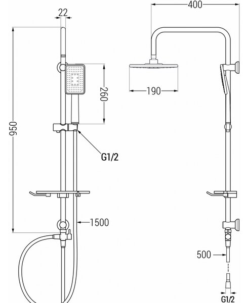 Mexen T54 zuhanygarnitúra felső négyzet alakú fejjel, fekete, 798545493-71